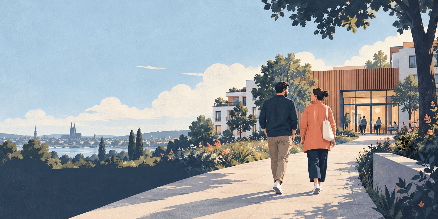 Illustration aus dem DiSoWo-Projekt: Menschen in einem Stadtviertel
